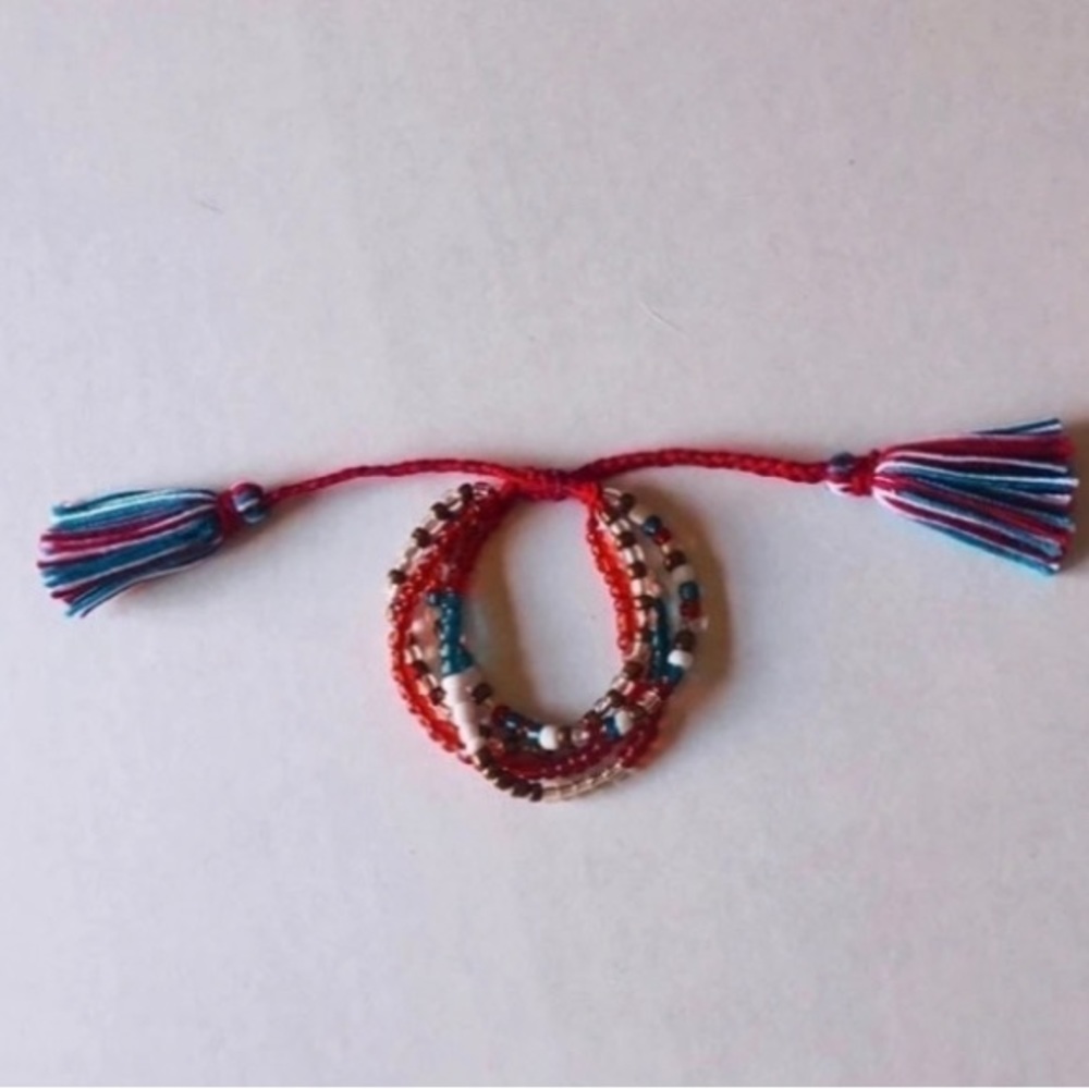 Multi-Strand Beads Adjustable Multicolor Bracelet With Tassels - Picture 5 of 5